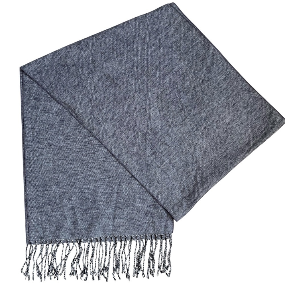 100% Silk Scarf Hand Made Fringed Gray OS